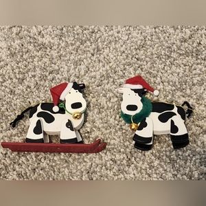 Vintage Holiday Cow Christmas Ornaments